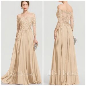 JJ’s House Off the Shoulder Lace Chiffon Dress